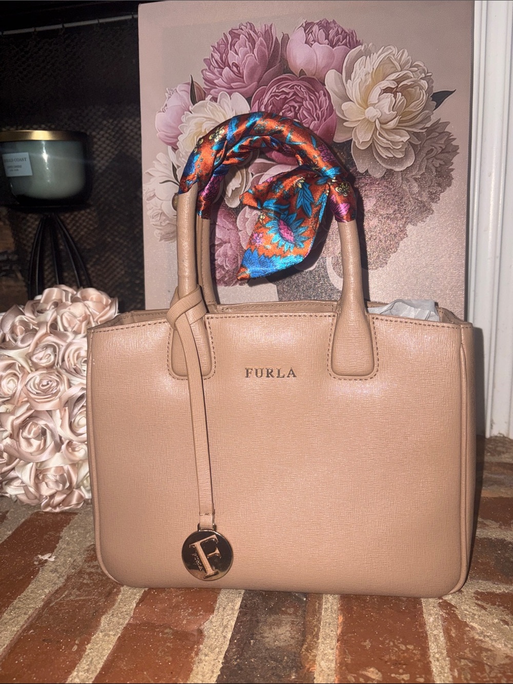 Furla Beige Leather Top-Handle Tote EUC